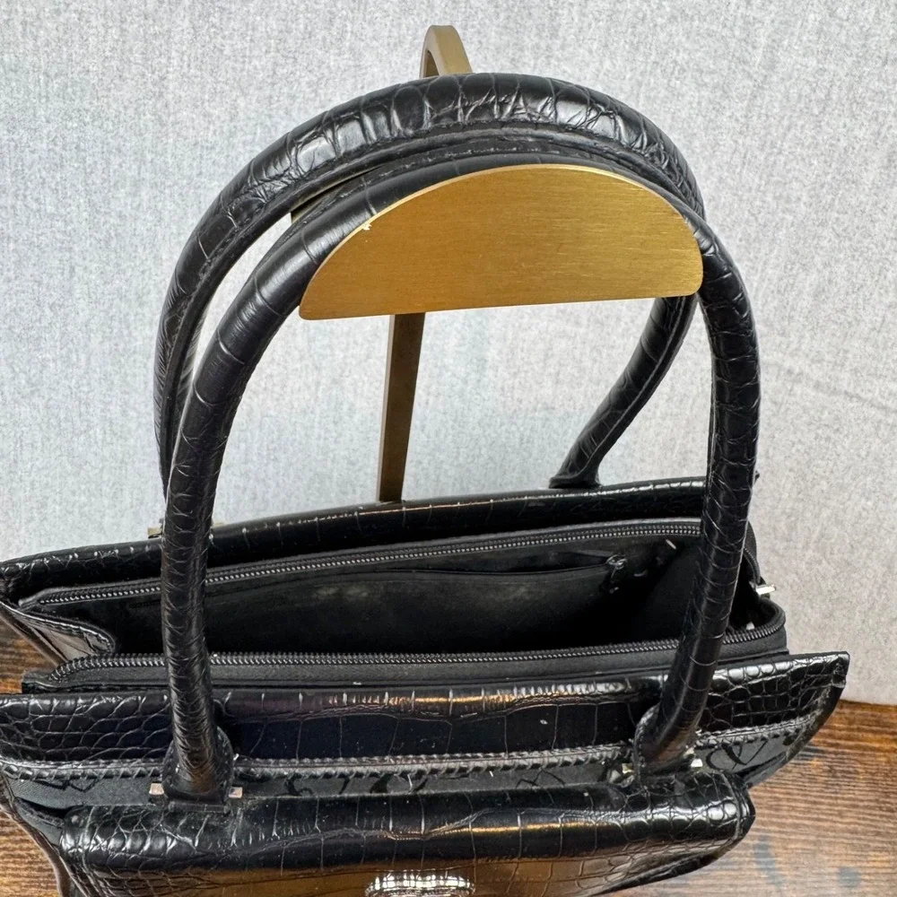 Love Shoulder Bag Womens Black Heart Print Faux Croc Y2K Purse Handbag